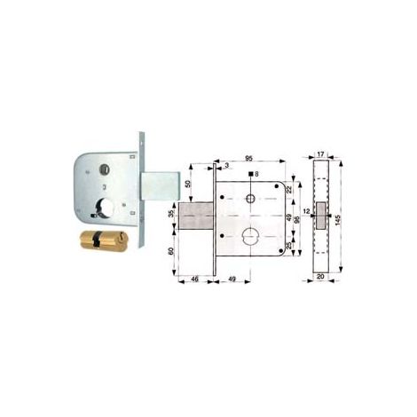SERRATURA INFILARE CANCELLI CATENACCIO E SCR. + QUADRO CIL. TONDO 134- - mm.50 (134 50 0) - 2 pezzi MG