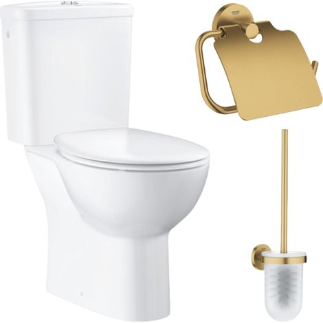 Inodoro de suelo sin brida GROHE Quickfix + Asiento desmontable + Portarrollos mural + Escobillero Cool Sunrise (1/4)