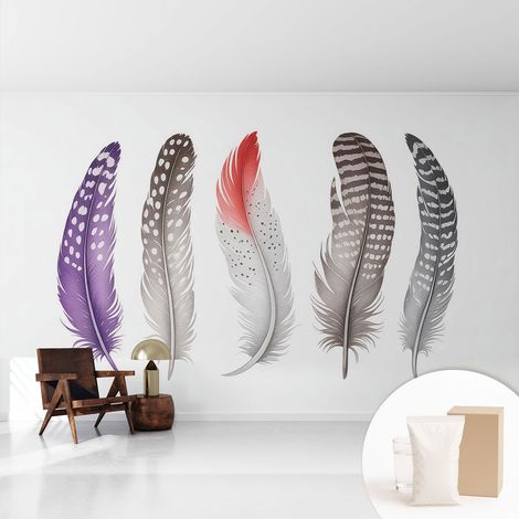 Papier peint intissé pour salon chambre à coucher peint imprimé Installation facile - Colle incluse gratuite Plumes à motifs 416x254 cm (1/5)