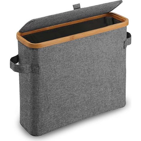 Porte-papier toilette en bambou avec couvercle en bambou gris (1/5)