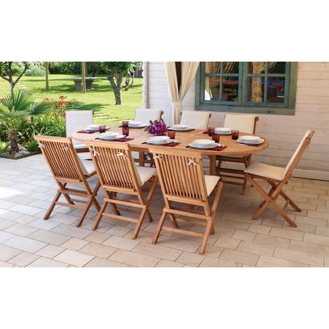 Set Tavolo da Giardino Allungabile con 8 Sedie in Legno Teak Pieghevole Set Pranzo da Giardino Arredamento per esterni in Legno (1/4)