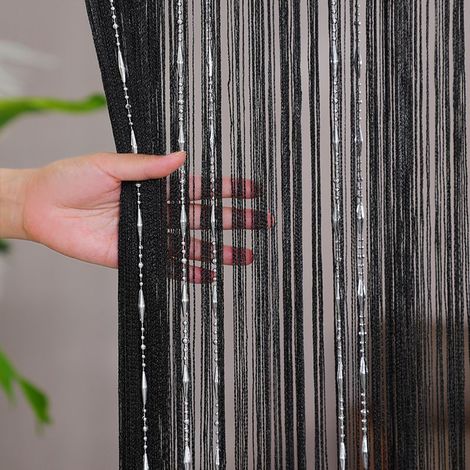 1 rideau de 1 m x 2 m en fil de perles,noir,rideau de porte,rideau de séparation,rideau de partition,rideau à glands,décoration de fenêtre,séparateur de pièce (1/5)