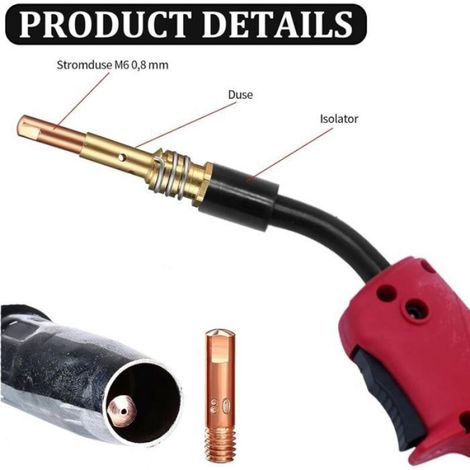Accessoires Soudage MIG - Kit 19 Pièces - Buse Gaz Contact Embout Guide-Fil M6 0,8 mm - Pour Torches AK15 MB15 - 1 Unité (1/4)