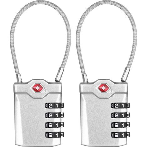 TSA Zahlenschloss 4-stellig mit flexiblem Kabel, 2 Stück, Silber (1/5)