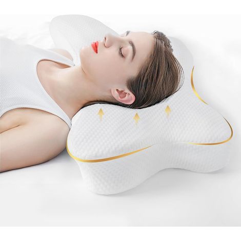 Générique Oreiller Ergonomique Cervical, Soulage douleurs Cou/épaules/Dos, Oreiller Memoire Forme, Double Hauteur 9/11cm Adaptable, Toutes Positions Sommeil, Taie Anti-Acariens Lavable Machine, Blanc (1/5)