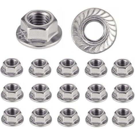 INOX nut with notched base M4 flange washer nuts for screws Ø 4mm Self-locking Hexagonal DIN 6923 / ISO 4161 Stainless steel A2 (V2A / 304) Safety nut: LOT OF 20 Pcs (1/4)