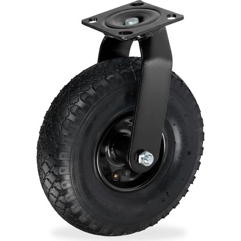Relaxdays Rueda giratoria neumática 3.00-4, para cargas pesadas, placa para atornillar, hasta 120 kg, negro