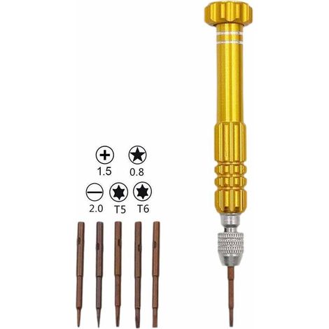 Mini tournevis, jeu de tournevis multifonctionnel 5 en 1 (plat et cruciforme), tournevis de précision professionnel pour lunettes, lunettes de soleil, montres (1/2)