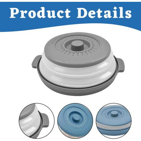 2Pcs Couvercle pour Micro Onde avec Plateau, 2 en 1 Pliable Cloche Micro Onde Alimentaire Prévention Eclaboussures, Passoire Label (1/3)