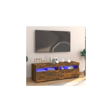 Meuble TV avec lumières LED chêne fumé 120x35x40 (1/5)