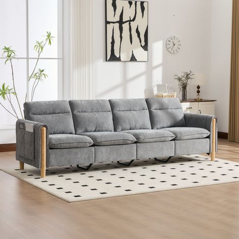 Canapé modulable en U 4 places avec 2 poufs de rangement, chenille gris clair, REDOM (1/5)