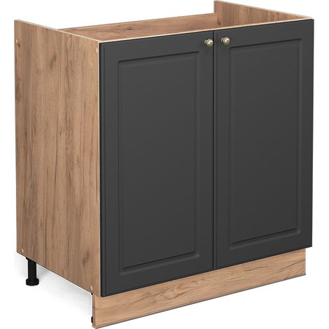 Meuble bas sous-évier Fame-Line, Anthracite-or, 80 cm sans plan de travail, Vicco