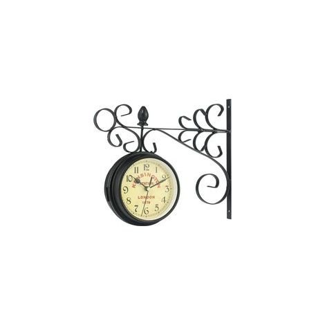 Orologio da parete vintage a doppia faccia in ferro battuto, orologio da stazione, struttura in metallo con copertura impermeabile, adatto per uso interno ed esterno, orologio da giardino a doppia fac