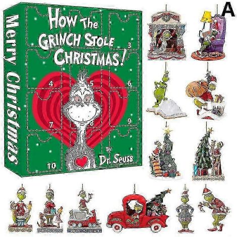 Noël-Calendrier de l'Avent créatif de Noël 12 heures Grinch Boîte surprise Monstre poilu vert Décoration de sapin de Noël1 (1/4)