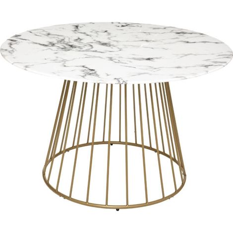 Atmosphera – Table de salle à manger ronde effet marbre blanc 120cm – Verre trempé et fer – Jusqu'à 4 places – Design moderne à monter soi-même (1/5)