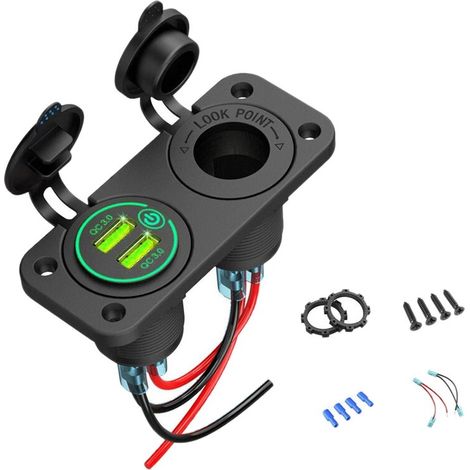 QC 3.0 Dual-Port Autoladegerät USB-C Zigarettenanzünder 12V Schnellladegerät mit Zündschloss für Boot Motorrad LKW (1/5)