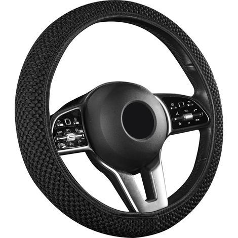 1 funda elástica para volante, funda antideslizante para volante, adecuada para volantes redondos y en forma de D con un diámetro de 37 – 39 cm (1/5)