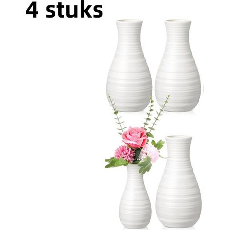 Ensemble de 4 vases en plastique – Incassables – Vases décoratifs – Vases minimalistes – Idéaux pour la décoration de table – Conviennent aux mariages, aux fêtes et à la décoration du salon – Blanc (1/5)