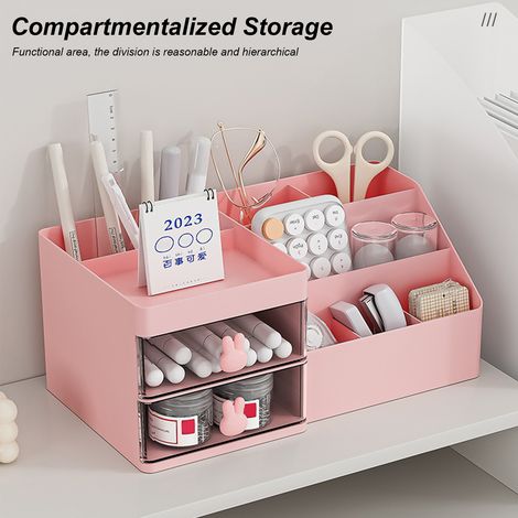 Boîte De Rangement Pour Maquillage - Tiroir Intégré - Compartiments Multiples - Pour Bureau Ou Coiffeuse - 28,5 X 17 X 12 Cm - 1 Pièce (1/5)