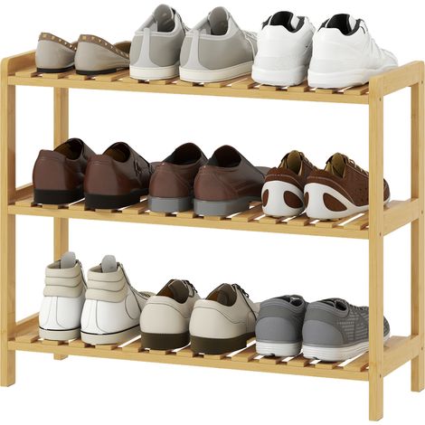 Étagère à chaussures en bambou 3 niveaux – 9 paires, naturelle, entrée/couloir, 70x26x57,5 cm