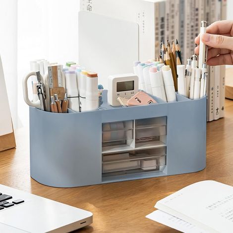 Porte-crayons, boîte de rangement, organiseur de bureau, 10 compartiments, grande capacité, tiroir transparent à double couche, peut contenir des crayons, des crayons de couleur et divers articles de 