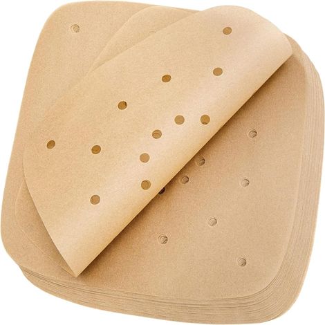 Pack of 100 square non-stick waterproof and oil-resistant paper liners for steam fryer, air fryer, microwave oven, oven (perforated brown) (1/5)