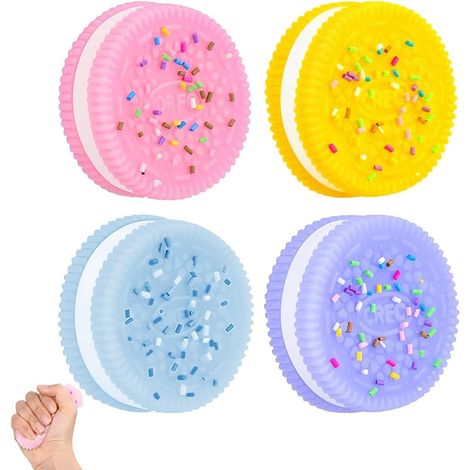 Lot de 4 jouets anti-stress squishy ultra doux : jaune, bleu, rose, violet. 3,8 cm x 1 cm. (1/5)