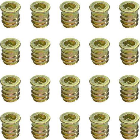 Lot de 20 écrous filetés pour meubles en bois M6 x 13 mm (1/4)