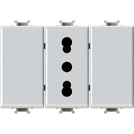 Modulo presa bipasso e 2 copri foro, serie P, bianco, 16A, compatibile con serie BTicino Matix - 4Box Bitappo 4B.AM.BT