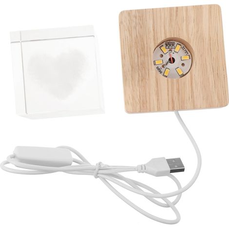 Veilleuse USB Cube Cristal 6cm avec Socle Bois Lumineux et (1/5)