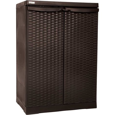 Mobiletto da esterno resina effetto rattan marrone wengé 3 ripiani altezza 91cm
