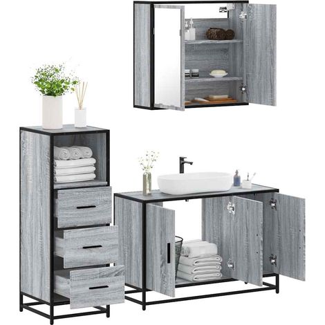 Set de muebles de baño 3 pzas madera contrachapada gris sonoma vidaXL (1/5)