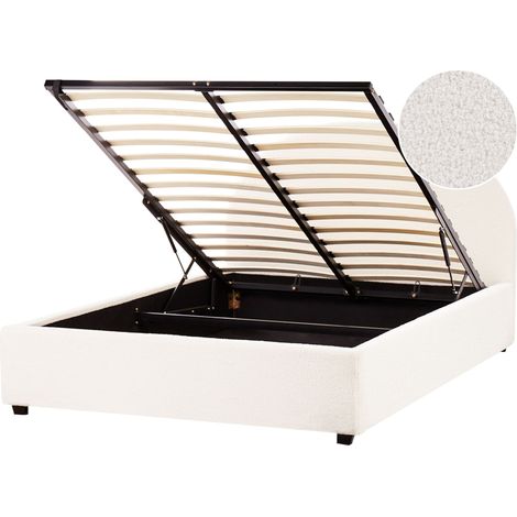 Beliani Ottoman Bed Off-White Boucle 154 x 214 x 112 cm Minimalist Storage Fabric, White, With Storage, Holds up to 350 kg, 100% Polyester VAUCLUSE (1/5)