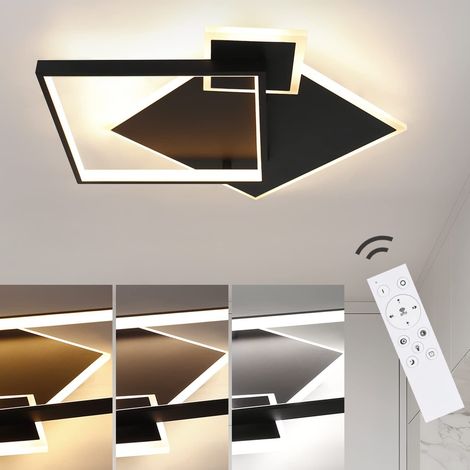 GBLY Plafon LED - Negro regulable 50W Lámpara de salón diseño moderno con mando a distancia en metal Iluminación de techo para comedor cocina habitación de adolescente habitación