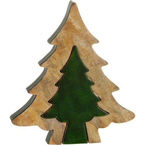 Sapin de Noël à Poser "Puzzle" 30cm Vert & Naturel (1/4)