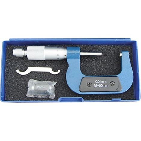 Micromètre de précision 25-50 mm – Graduation 0,01 mm – Acier au carbone rectifié – Pour mesures mécaniques précises – Kroftools