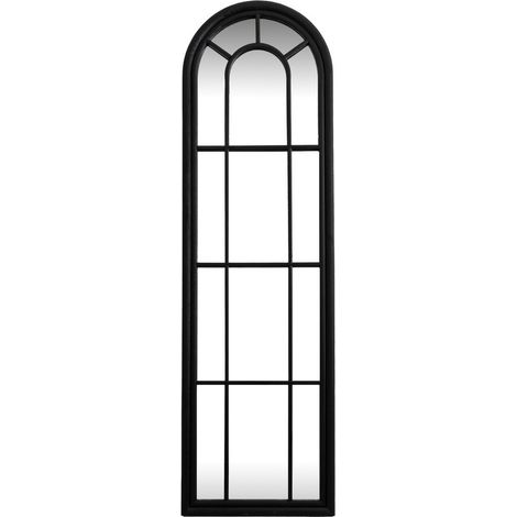 Black Wood Tall Arched Window Mirror - Glass - L3 x W50 x H170 cm - Black