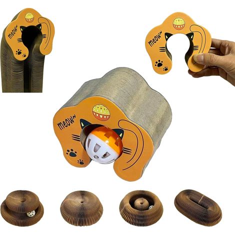 Rascador mágico para gatos, rascador mágico plegable con pelota y cascabel, juguete interactivo para gatos de interior. (1/5)