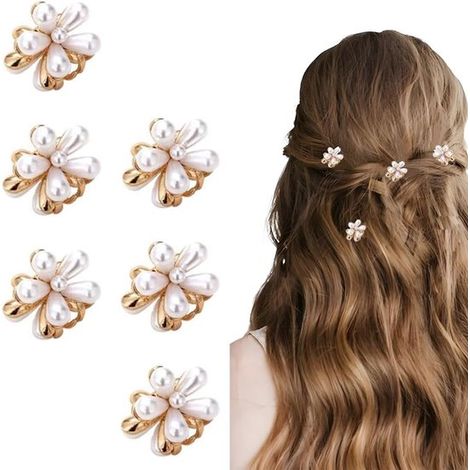 10 kleine künstliche Haarspangen mit Gänseblümchenmuster und Perlen, niedliche, rutschfeste, kleine Metall-Pferdehaarspangen, dekorative Haaraccessoires (1/5)