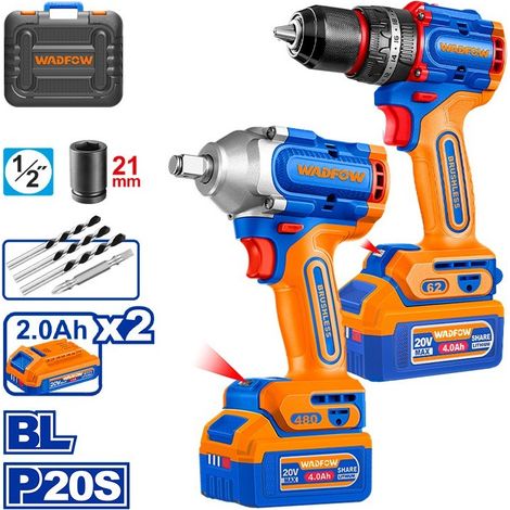 Pack Taladro Impacto y Llave Inalámbrica 20V Wadfow con 2 Baterías (1/5)