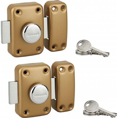 Thirard – Lot de 2 verrous à bouton Apache pour porte d'entrée – Cylindre 45mm en laiton – Acier – 3 clés – Époxy or