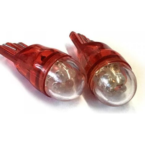 Coppia 2 Lampade LED T10 W5W 12V rosso, 4 LED F3 cappuccio tondo, 0,2W