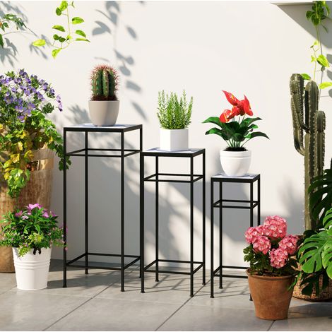 Espositore per piante 3 pezzi, 71 cm, in metallo, mosaico blu e bianco, senza montaggio OKMYHOME (1/5)