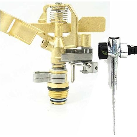 Verstellbarer Bewässerungssprinkler aus Messing, 10–15 m. 1/2'' Gewinde. Inklusive Sprinklerhalter aus Metall