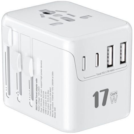 Adaptateur de Voyage Universel Adaptateur Prise Universelle PD 17W avec 2 USB et 2 Type C Adaptateur Universel France vers USA UK Allemagne Australie Chine Japon (1/5)