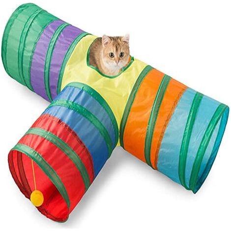 Tunnel pour chat interactif - Jouet pour animal domestique - Tunnel de jeu pour chats, chatons, lapins, chiots - Pliable (T-Style Rainbow) (1/5)
