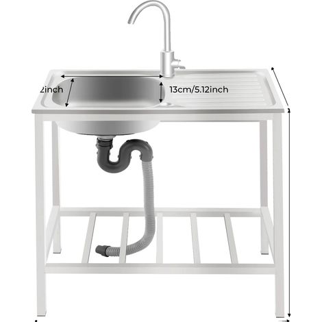Évier de cuisine, robinet rotatif, haute capacité de charge, Argent (1/2)