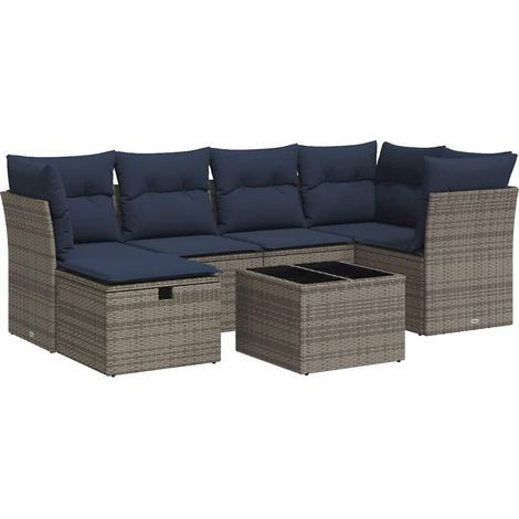 Maison Exclusive - 7-tlg. Garten-Sofagarnitur mit Kissen Grau Pol (1/5)