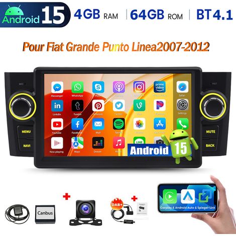 Autoradio Android 15 pour Fiat Grande Punto Linea 2007-2012 Apple CarPlay GPS RDS - 4+64G DAB+ CAM (1/5)