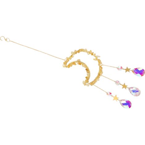 Pendentif en cristal, lune et étoile en jade, attrape-soleil en cristal, lustre suspendu, prisme en cristal, applique murale, jaune (1/5)